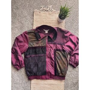 Great Cavalier Vintage Patchwork Bomber Jacket Plum Velvet Metallic Mixed Media